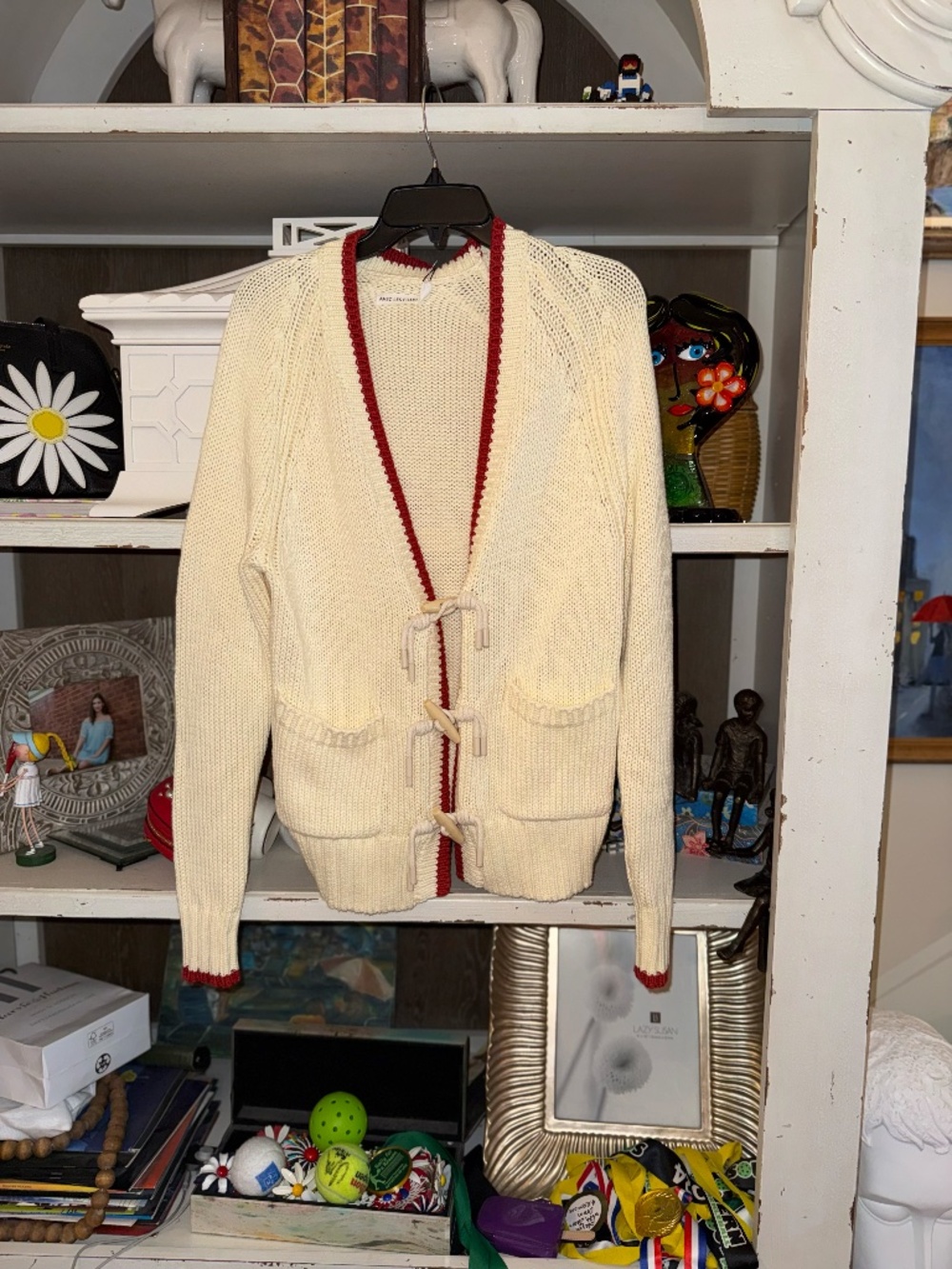 Avec Les Filles Xs cardigan sweater cardigan red trim toggle buttons plain back - Picture 3 of 6